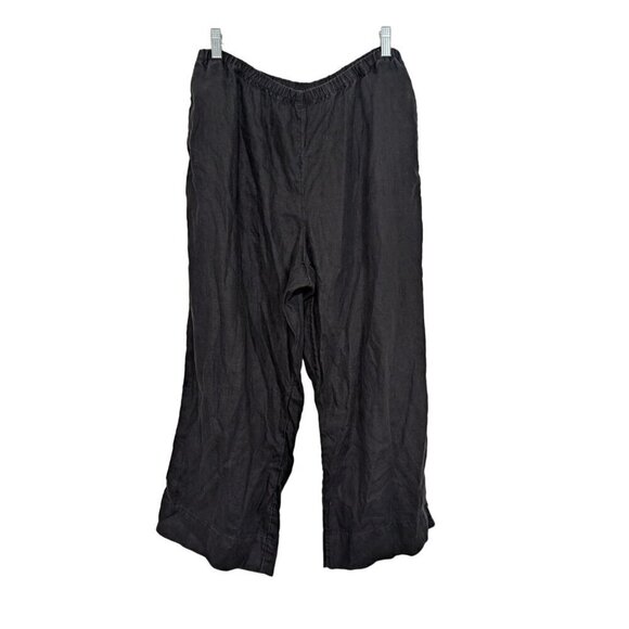 J Jill Linen Pants Womens Size Large Black Pull On Elastic Waist Lagenlook - Picture 1 of 12
